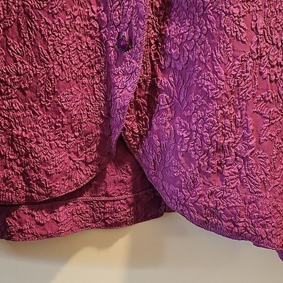 URU 100% Silk Textured Floral Top Shirt Lagenlook Mulberry XL Made in USA - Picture 6 of 9